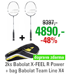 2ks Babolat X-FEEL R Power + Babolat Badminton Team Line Racket Holder X4